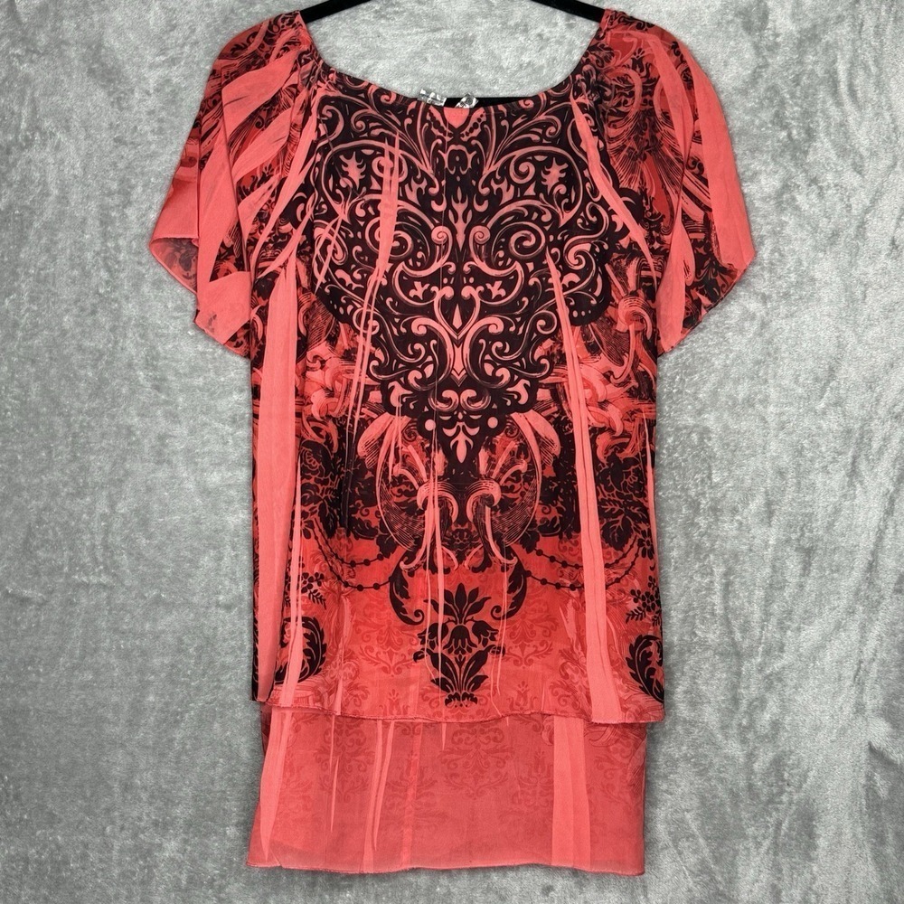 Sami & Jo 3X Shirt Top Rust Orange Paisley Short Sleeve Scoop Neck Tiered Womens - Picture 5 of 7